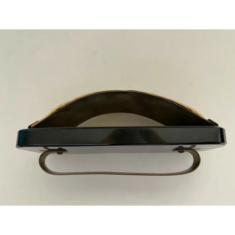 Vintage Antique Curved Hand Held Ink Blotter Brass Bronze Handle Black Lucite